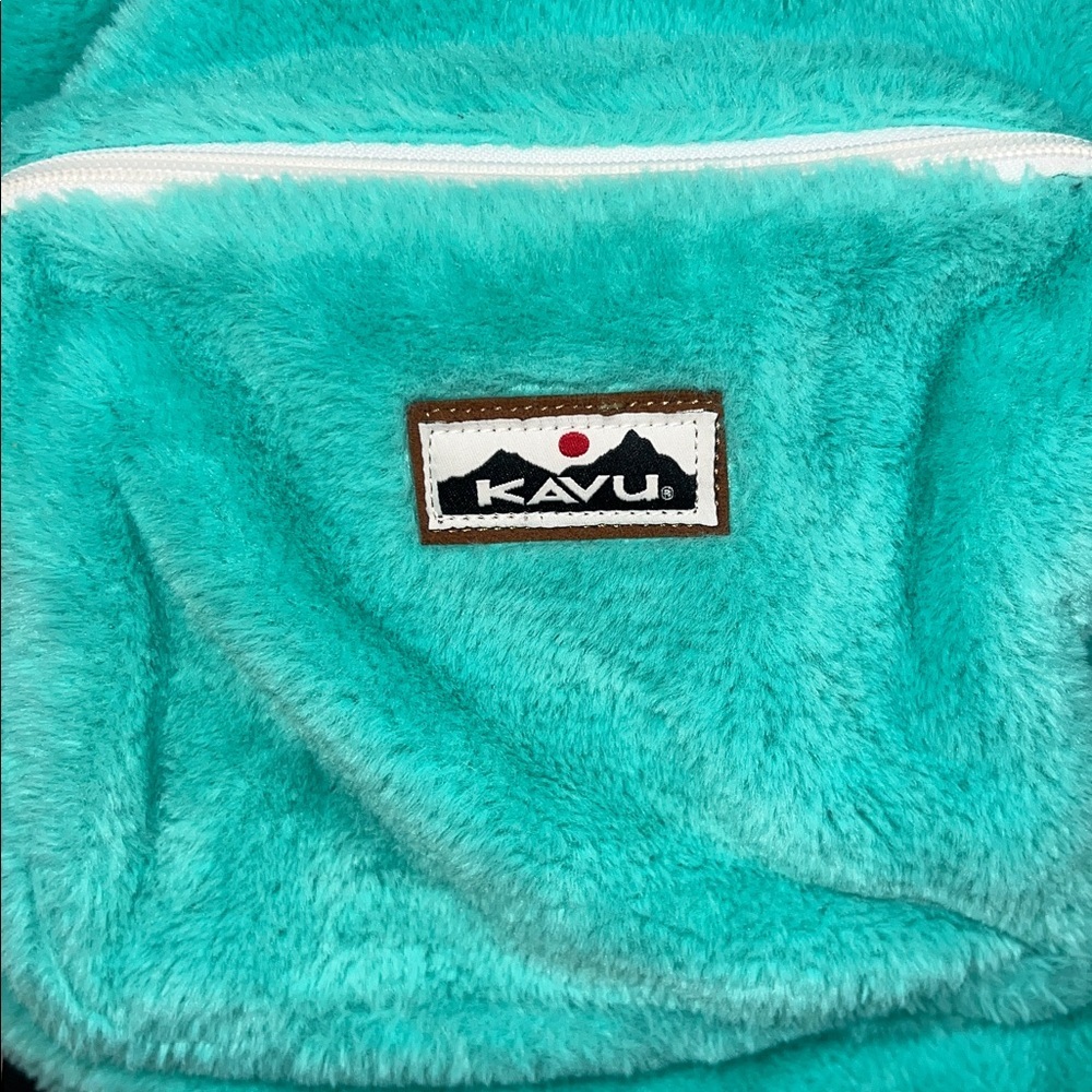 Kavu fuzz cub faux fur fuzzy backpack book bag tealish green